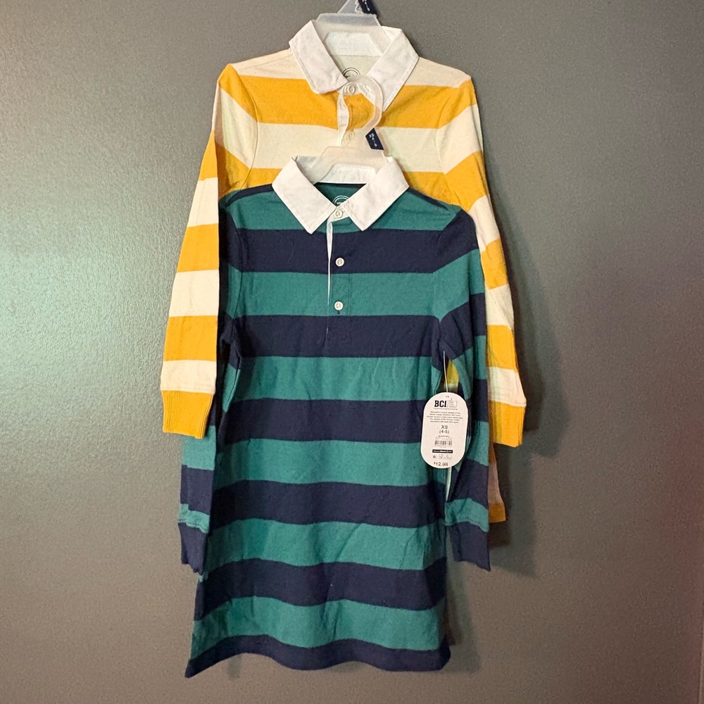 Wonder Nation Striped 2 Polo Shirts in Yellow and Green size 4-5 - Picture 2 of 6